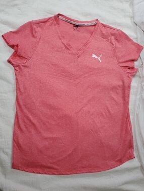 Puma Women's Coral Pink V-Neck Short Sleeve Tee